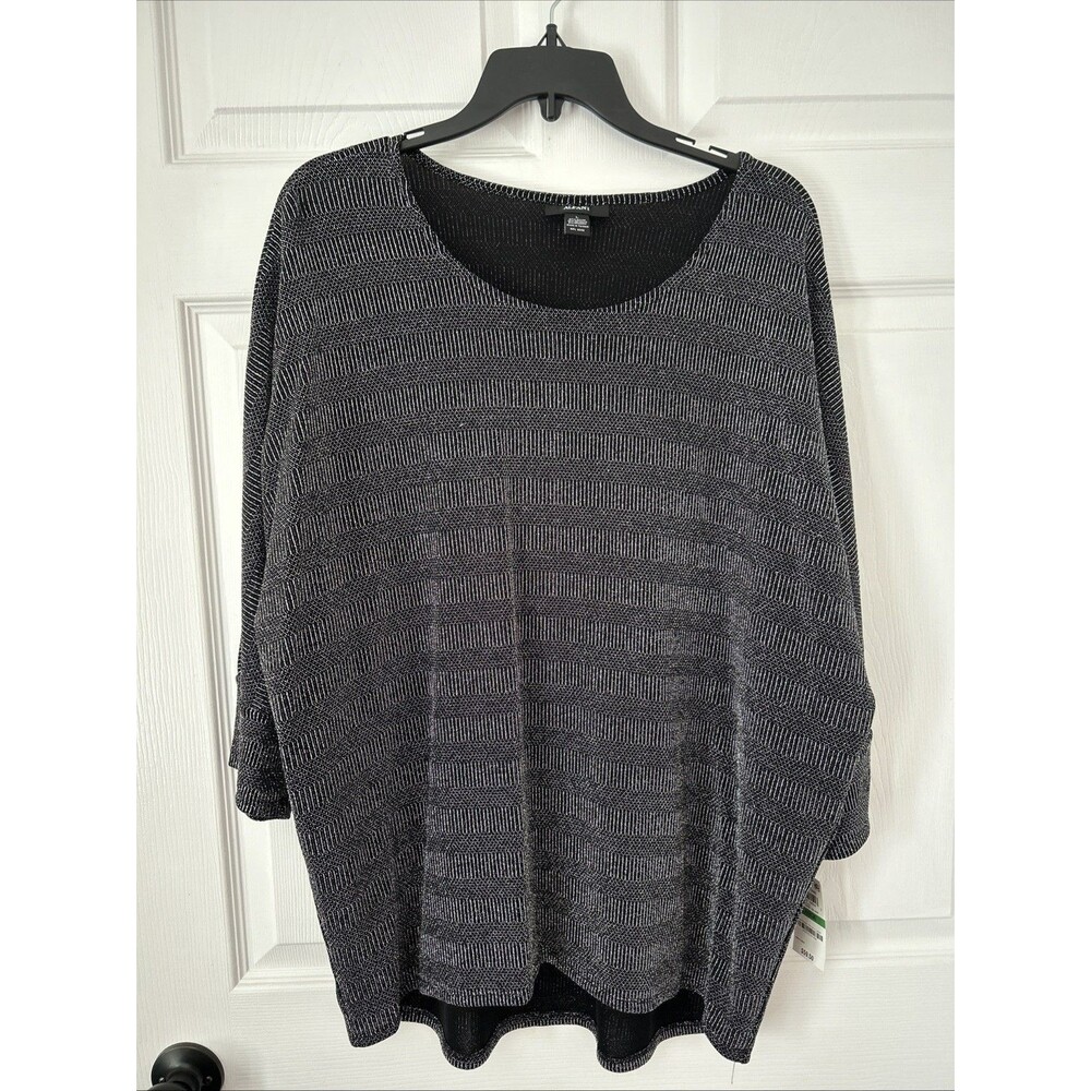 Alfani Women’s Metallic Black & Silver 3/4 Length Sleeve Size Large NWT